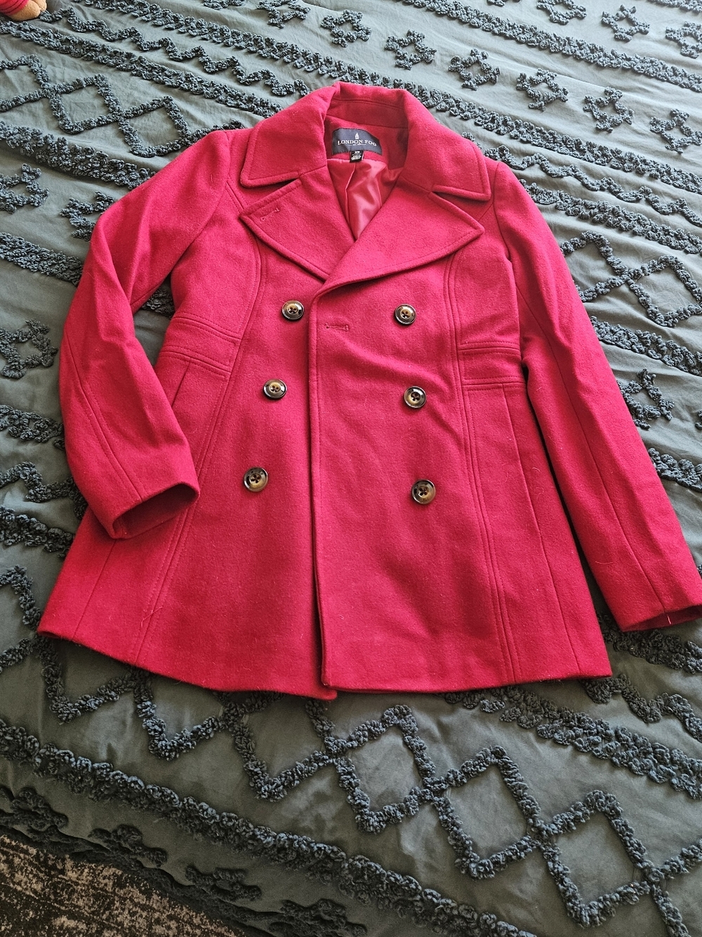 Red London Fog Double-Breasted Wool Peacoat